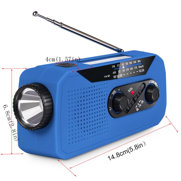 Radio aurinkokennolla, 2000mah käsikampi-generaattori taskulampulla (vihreä)