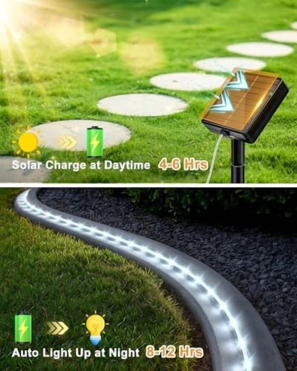 LED-strips, solcelledrevne lyslenker, vanntette, 12 M, 100 lys, 8 moduser (hvit)
