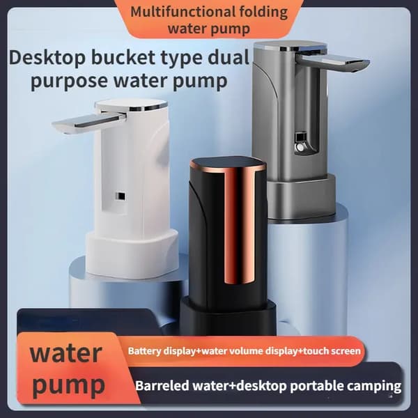 1 st Elektrisk Vattenflaska Pump med Stor LED-Display, 1200mAh Batteri (Grå)