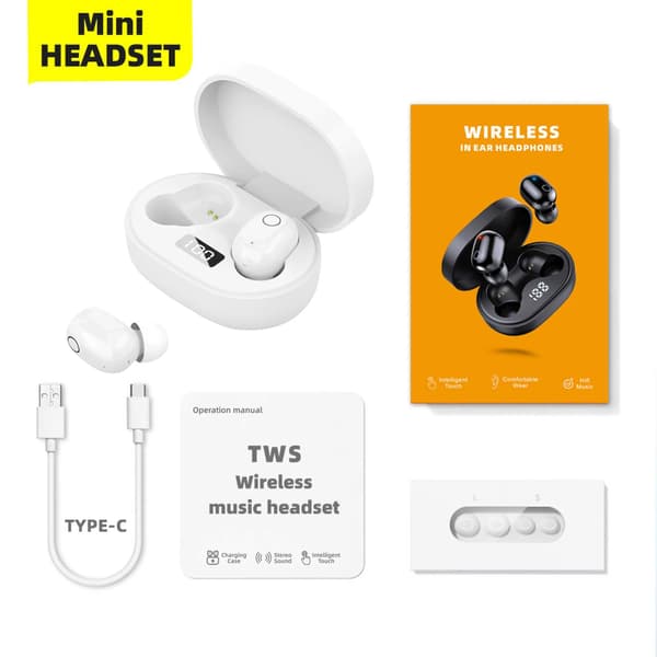 True Wireless Bluetooth Hörlurar TWS vattentäta med LED digital display automatisk parning Grön