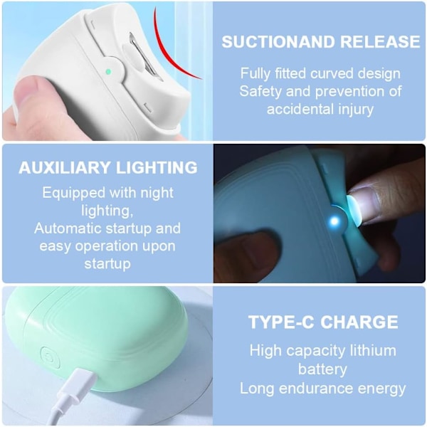 USB Uppladdningsbar Elektrisk Nagelklippare med LED-ljus och 2 Hastigheter för Barn Seniorer och Vuxna (grön)