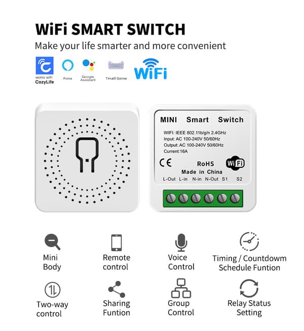 Intelligent switch WIFI kan fjernstyres via APP, timerfunktion