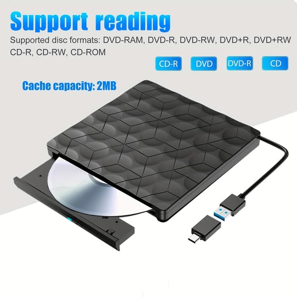 Bærbar ekstern CD/DVD-drev, USB 3.0 CD/VCD ROM-brænder