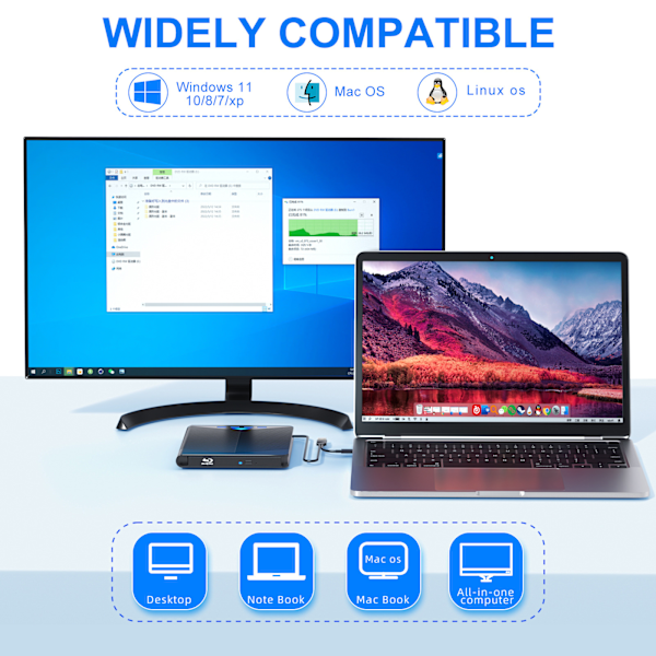 7-in-1 poltin ulkoinen DVD, USB 3.0 Type-C yhteensopiva Windows XP/7/8/10 /Mac os 8.6 tai uudempi