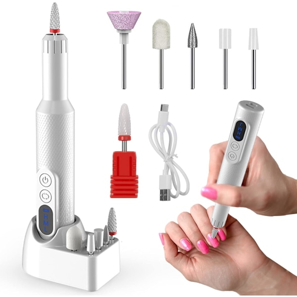 Sladdlös Elektrisk Nagelborr Set, 3 Hastigheter, Dubbel Rotation Och 6 Nagelborr Bits, Uppladdningsbart Nagelfils Set
