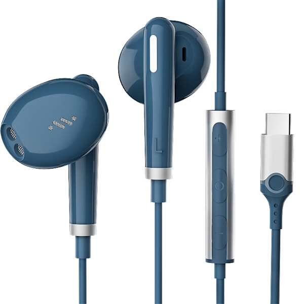 Type-c trådbundna hörlurar för Apple 15 metall in-ear trådbunden kontroll med mikrofon blå