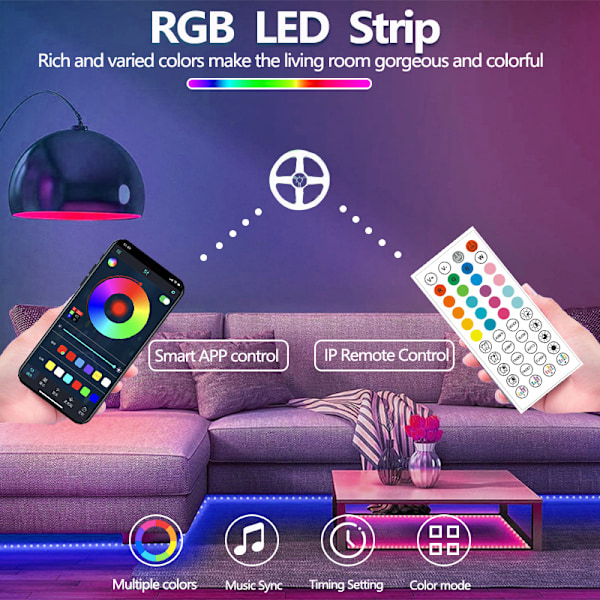 LED Lysstrip 40M Smart RGB Bluetooth Controller Med 44 Taster