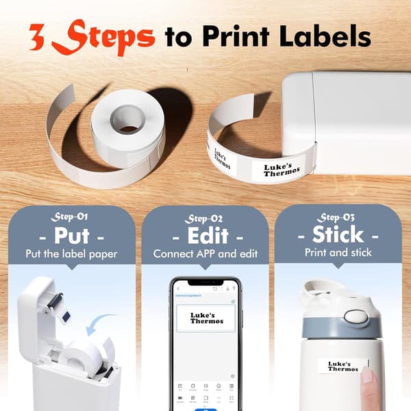 Bluetooth termisk printer Mini labelprinter med 1 rulle papir