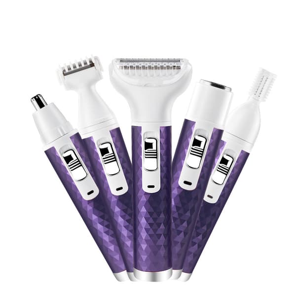 5-i-1 Multifunksjonell Trådløs Elektrisk Barbermaskin Dame Ansikts-epilator Hårfjerner USB Lilla