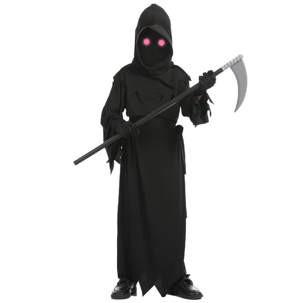 Grim Reaper kostumer til børn med glødende røde øjne og segl XL