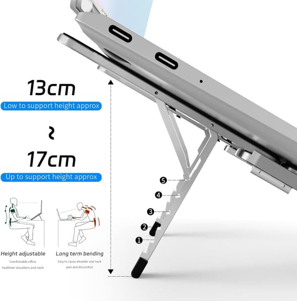 Laptopställ Justerbart 5-nivåers Höjd Hopfällbart (Grå)