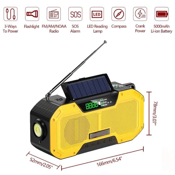 Radio Solar, LED Nødradio med Solcellepanel og Nødblits (Hvit)