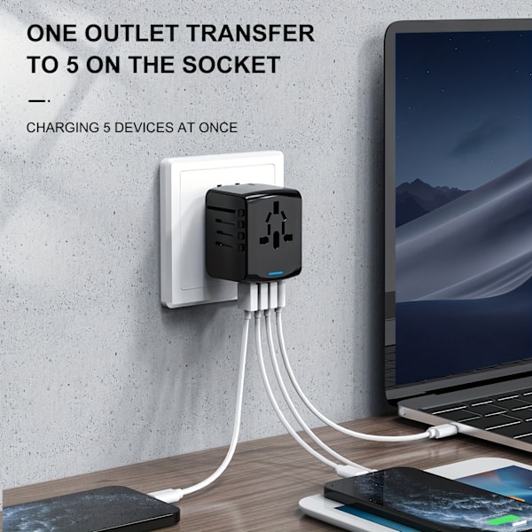 Universal Reseadapter Internationell Strömadapter blå