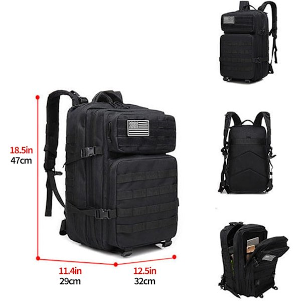 45L Multifunktionell Taktisk Ryggsäck med Stor Kapacitet (Python svart)