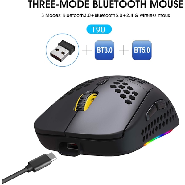 Trådlös Gamingmus 3 Lägen 2.4G RGB Bluetooth Mus RGB 3600 DPI