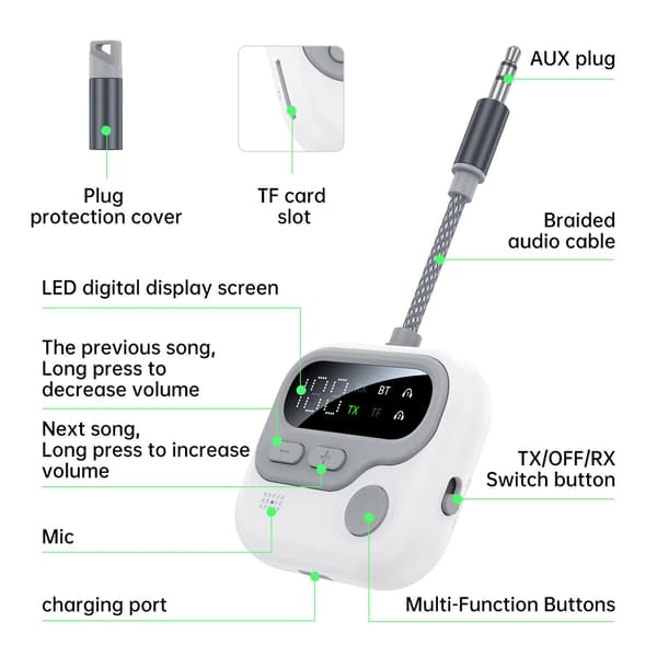 Bluetooth Transmitter Smart Digital Display Bluetooth 5.4 Receiver Adapter Egnet Til Tv Bil Hjem Stereoanlæg