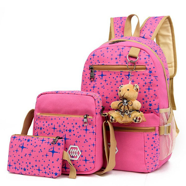 Tähtikuvioiset reppusetit kouluun, koululaukut teinitytöille, crossbody-laukulla, 3 kpl pinkki