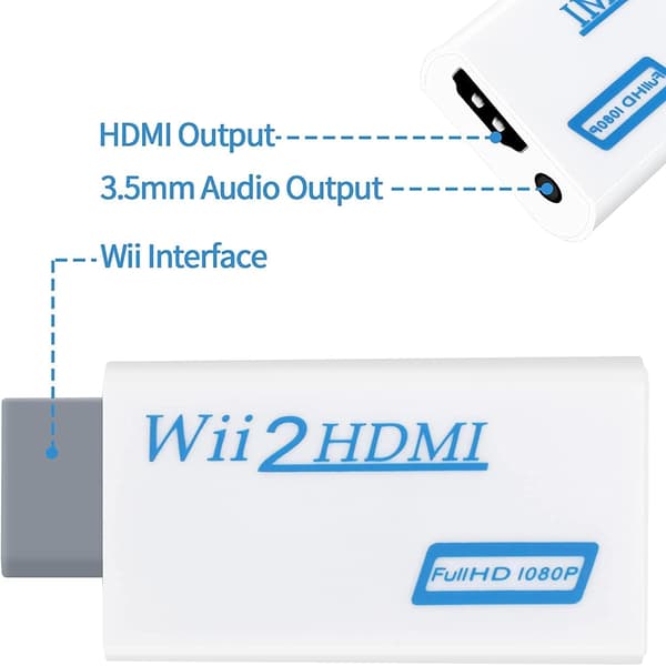 Wii til HDMI konverter, HD lydadapter sort
