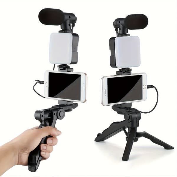 Bærbart Tripod 5 I 1 Telefonholder Stabilisator Med LED Fylllys 1 stk
