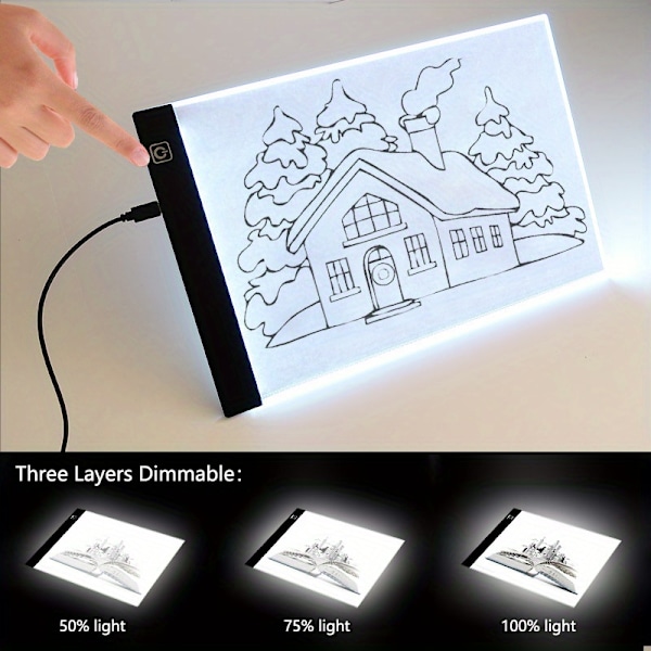 A3 LED Grafikplatta med Tre Nivåers Dimningsfunktion, Lämplig för Skissning, Animation och Diamantmålning