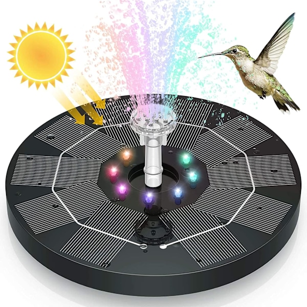 RGB-valoilla varustettu kelluva aurinkovesipumppu kuudella suuttimella puutarhan suihkulähdekoristeluun, 3,5 W