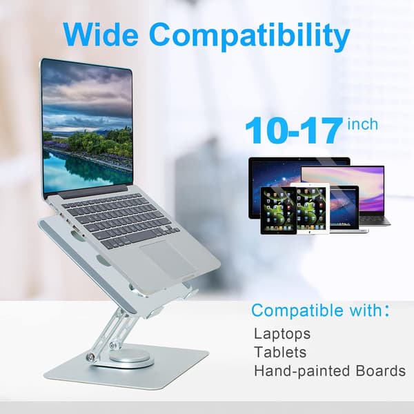Laptop stand Justerbar Højde Foldbar 360° Roterende Base (Sølv)