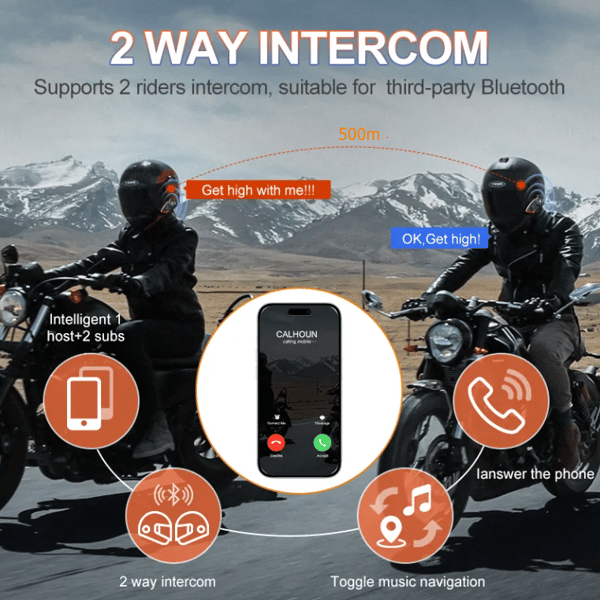 Motorcykel Intercom Headset Y80-2X Sort