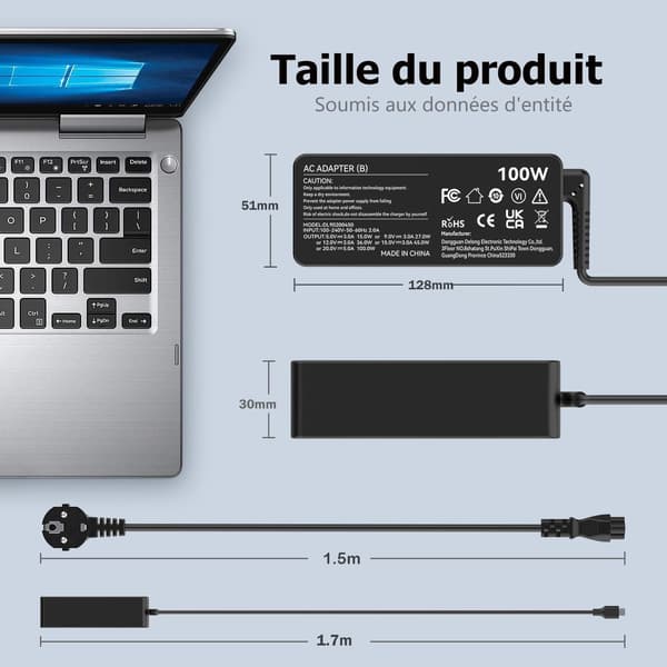 USB C Laddare 100W, Typ C Strömförsörjning för MacBook Pro/Air Lenovo Thinkpad Dell Latitude