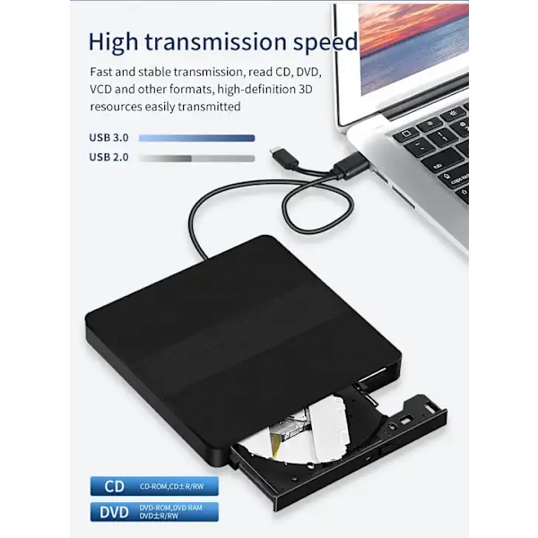 Extern CD/DVD RW-enhet USB 3.0 USB C, för Laptop PC Windows 11 10 Linux OS Mac