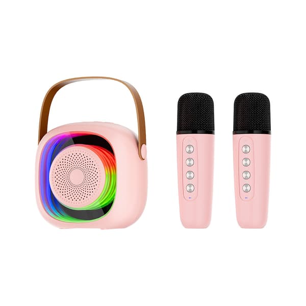 Mini Karaoke-laite lapsille, langaton Bluetooth-kaiutin 2 mikrofonilla (pinkki)