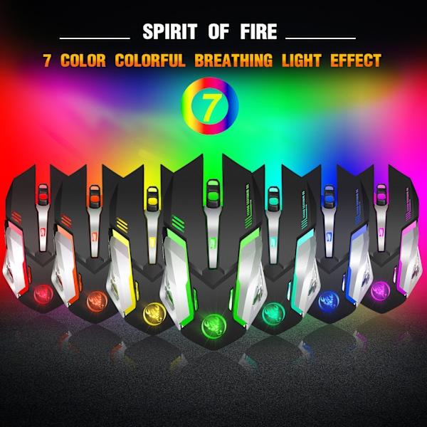 2.4G trådlös gamingmus RGB Färgglatt ljus 2400dpi