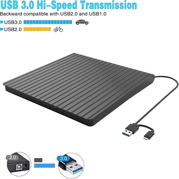 Ekstern CD/DVD-drev til bærbar USB-C & USB 3.0 CD/DVD ROM-drevlæser/brænder
