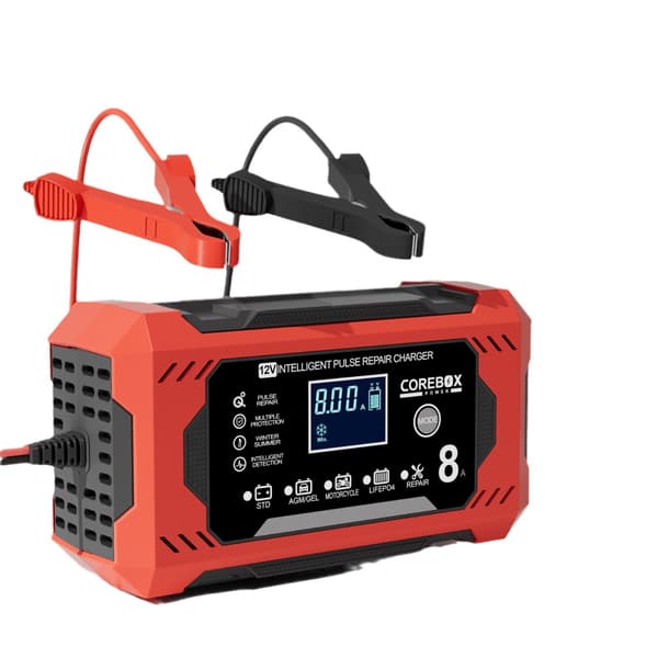 Smart batterioplader 12V 8A med automatisk reparationsfunktion, til blysyre-lithiumbatterier