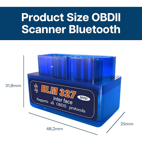 OBD2 Scanner Bluetooth - Bilscanner Kompatibel med iOS, iPad og Android – Mini V1.5 Blå