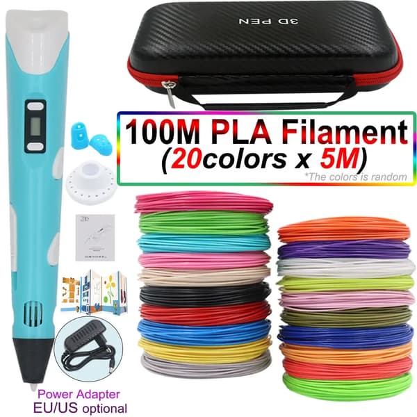 3D-penna med 100 meter PLA-filament och förvaringsväska (blå)