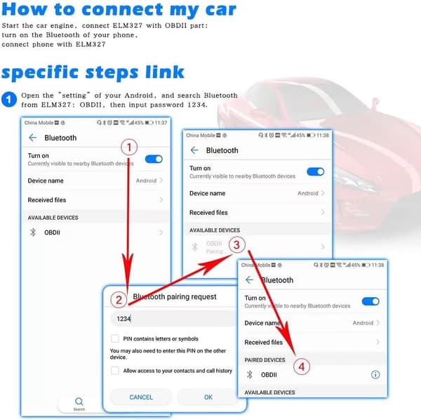ELM327 OBD OBD2 Scanner Bluetooth ELM 327 OBD Bil Diagnostikverktyg för Android Auto Bil