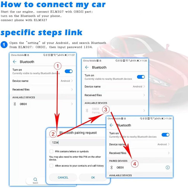 ELM327 OBD OBD2 Scanner Bluetooth ELM 327 OBD Bildiagnoseværktøj til Android Auto