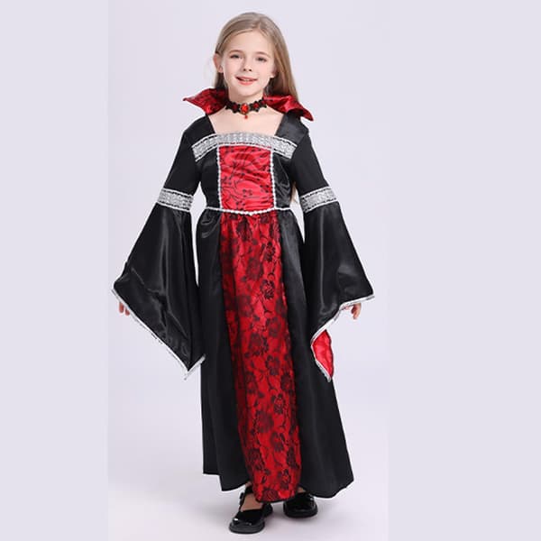 Häxa vampyrdräkt för barn, Typ E med halsband (XL 140-150CM)