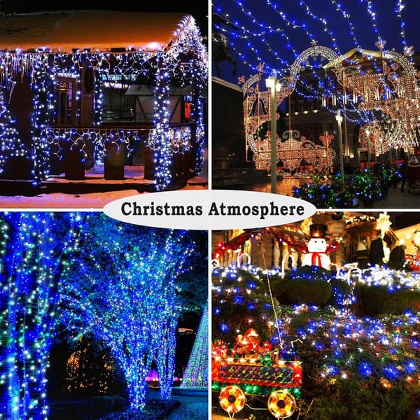 Solcelledrevne julelyskæder, 12 m 100 LED, 8 tilstande Orange