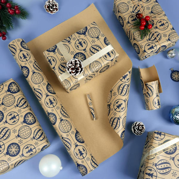 Julklappspapper blå klockor mönsterpapper (43CMX 300CM)
