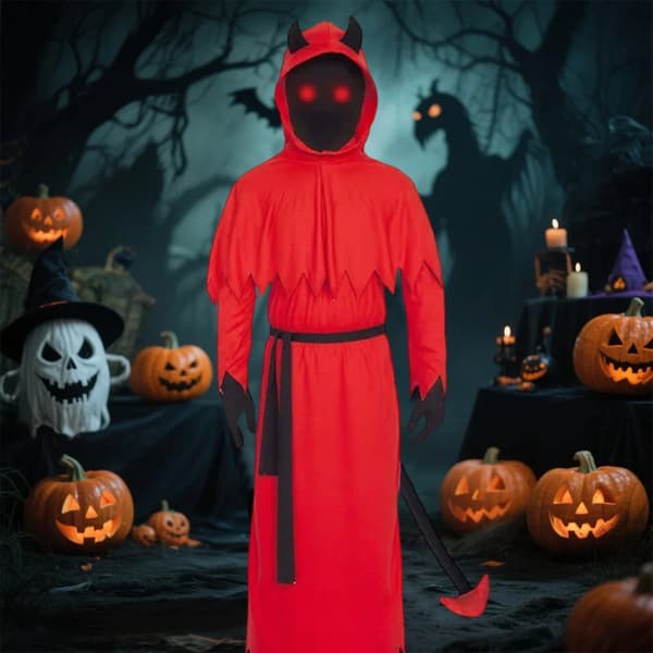Röd Grim Reaper Cosplay Kostym, Halloween Festklänning (Size XL)