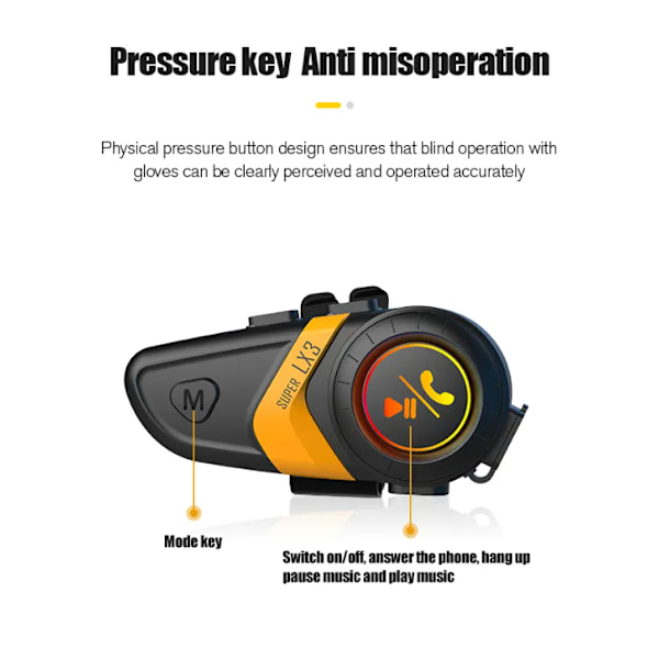 Motorcykel Intercom Headset LX3 Gul