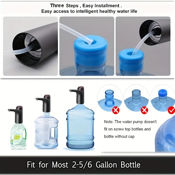 Vattenflaskpump för 5 Gallon (ca 1,5 Liter) Vattenflaskdispenser USB-laddare (Vit)