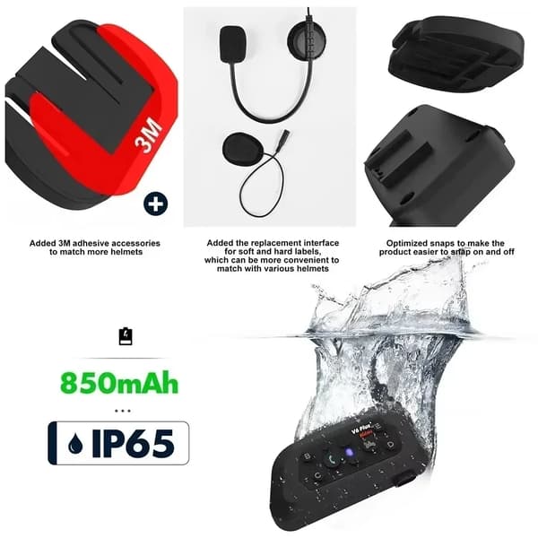 Motorcykel Intercom Bluetooth Trådlöst Hjälm Headset V6 PLUS Förare 1200m