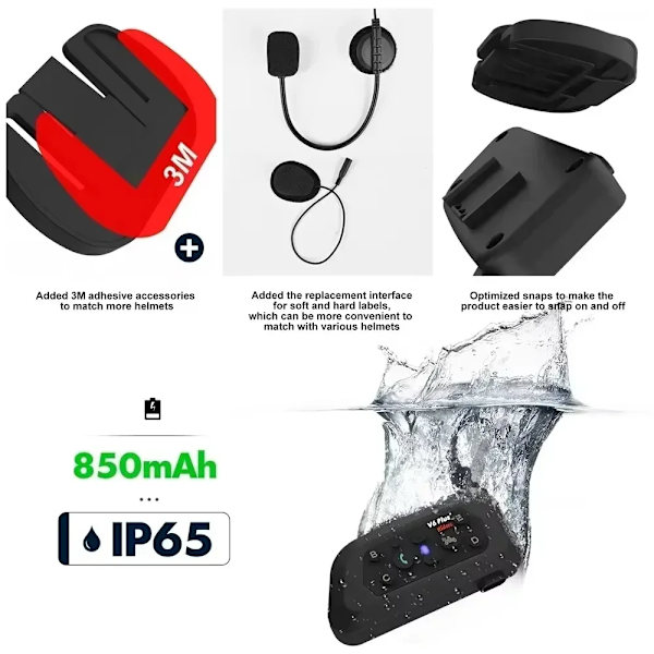 Motorcykel Intercom Bluetooth Trådløst Hjelm Headset V6 PLUS Kørere 1200m