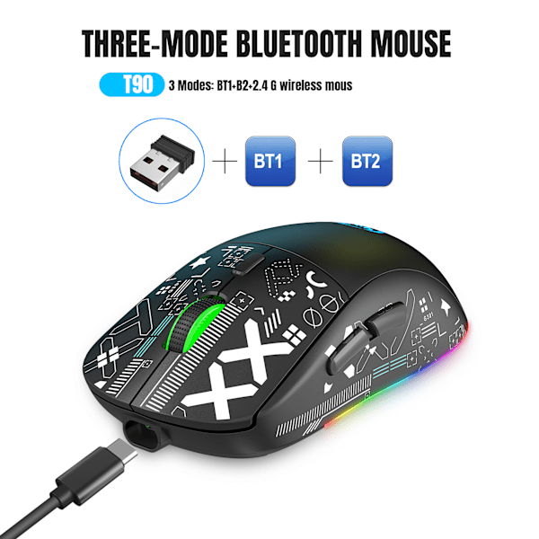 Trådlös Gamingmus T90 3600Dpi svart