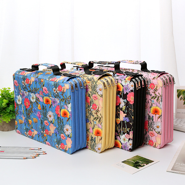 384 rum Farveblyant Etui - Twill Oxford Blyantholder med Lynlåslukning Organizer Blå