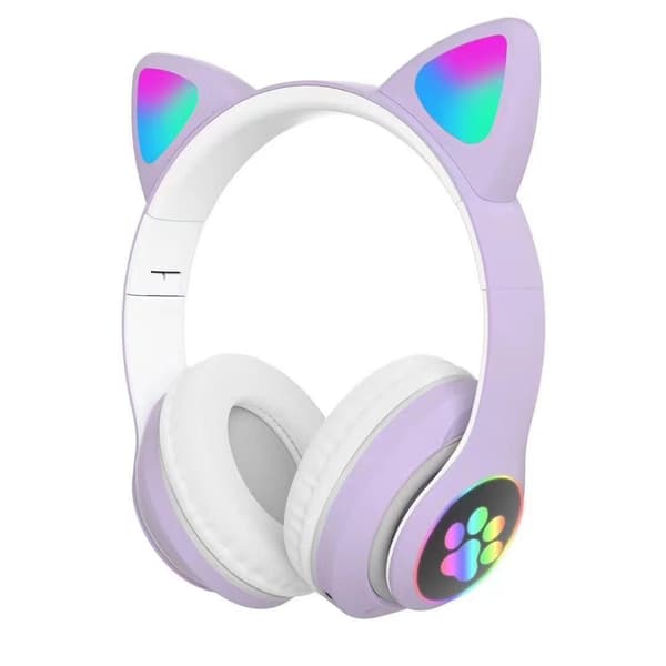 Bluetooth-hörlurar, barnhörlurar, RGB-upplysta kattöron (lila)