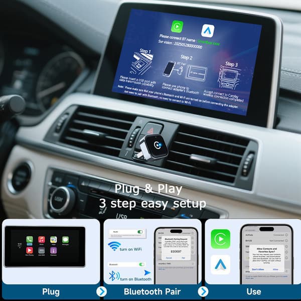Trådløs CarPlay-adapter, 2-i-1 til CarPlay og Android Auto-kompatibel