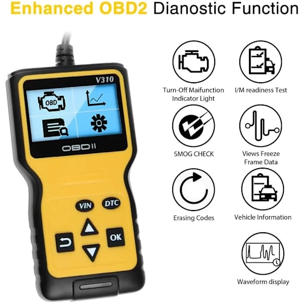 V310 OBD2 Scanner Diagnostisk Kodläsare OBDII EOBD Läsningsverktyg för Alla OBD II Protokoll